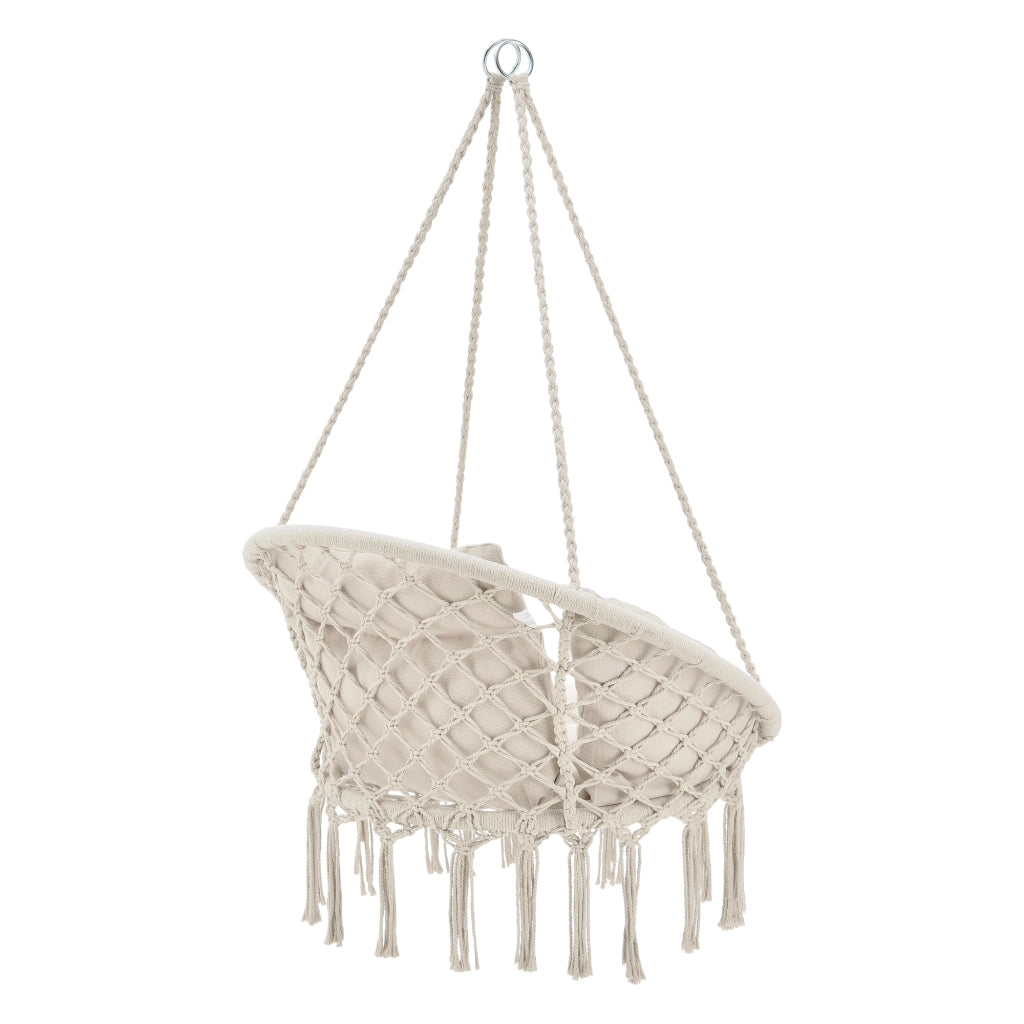 Poltrona Sospesa con Cuscini Altezza Completa di Sostegno 135 cm Altalena Relax Poltrona Appendibile per Interno / Esterno - Supporto Fino a 150 kg - Color Crema