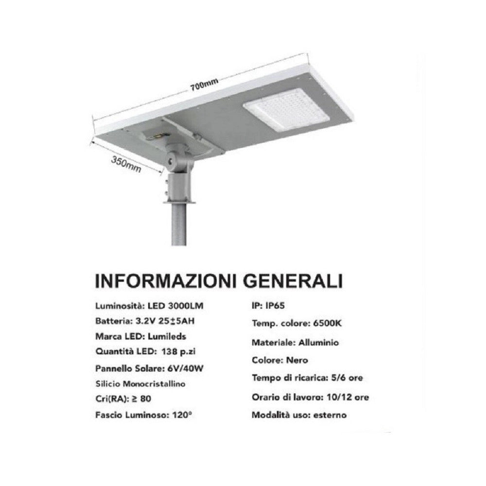 Trade Shop - Lampione Faro Led Stradale 300w Pannello Solare Da Esterno Ip65 6500k Sl-300w-lp -