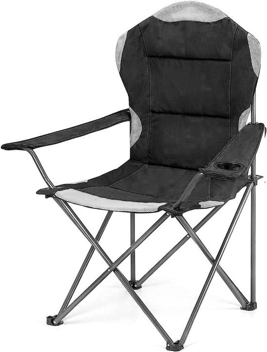 Campingstool Opvougbare Heavy Duty Luxe con Borsa per Bicchieri Alta Sedia in Nero - 1 Sedia