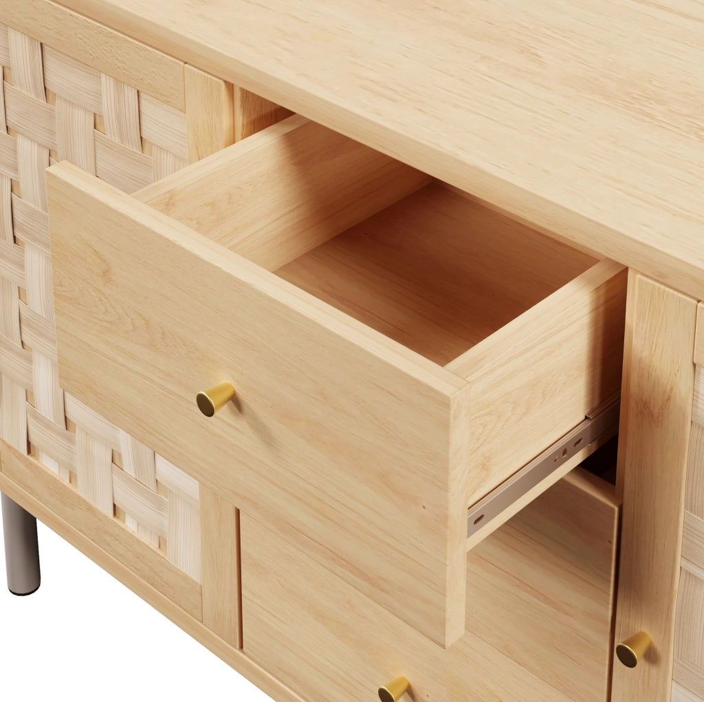 Credenza in MDF e metallo 120x40x75 cm con 2 ante e 3 cassetti, rovere
