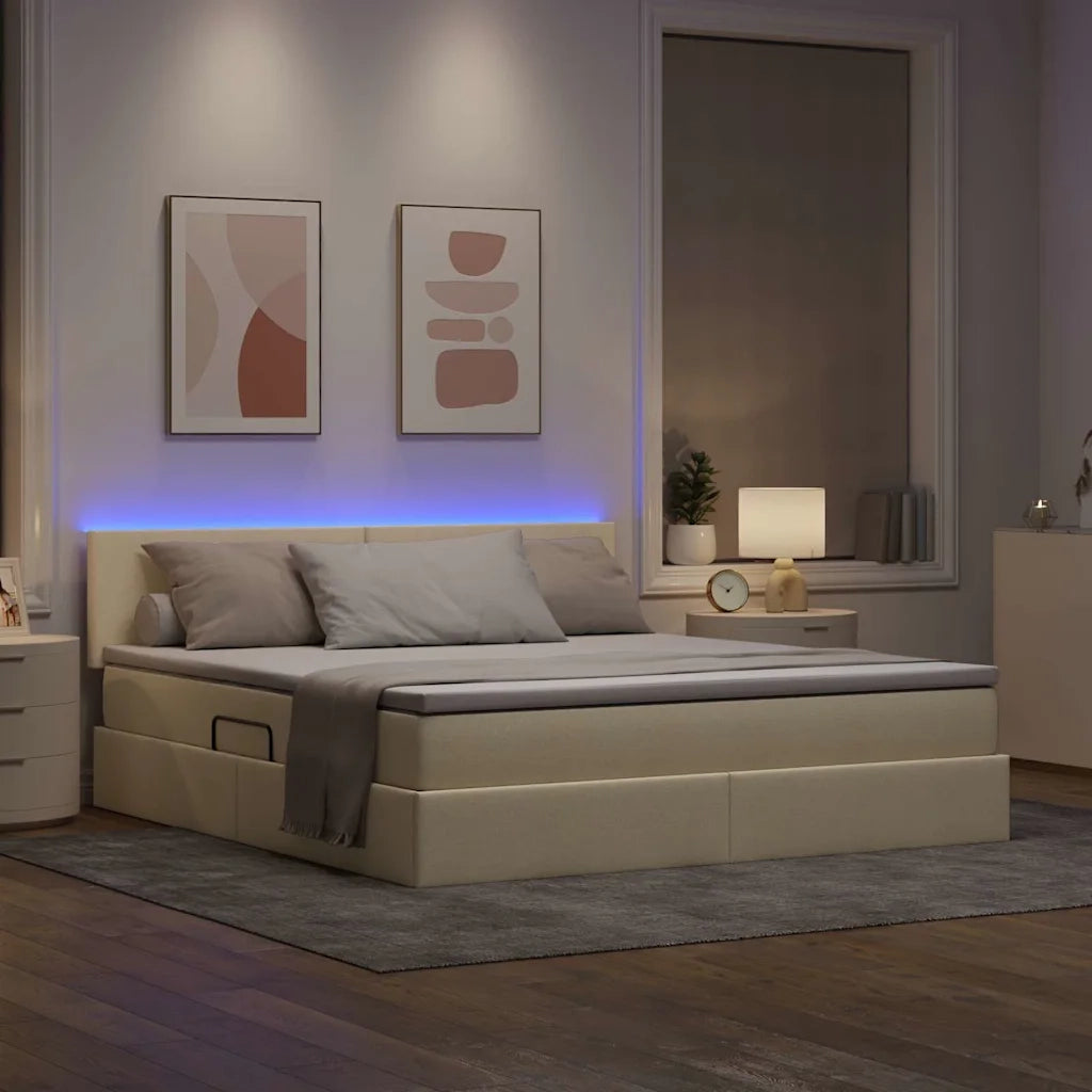 Letto con contenitore LED e materasso Crema 180 x 200 cm