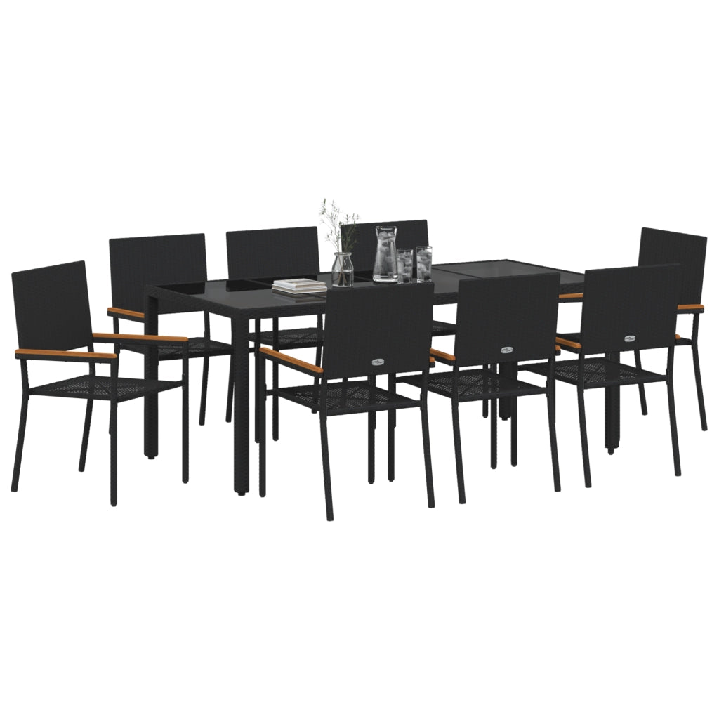 Set Pranzo Giardino  9 Pezzi Nero Rattan Polietilene