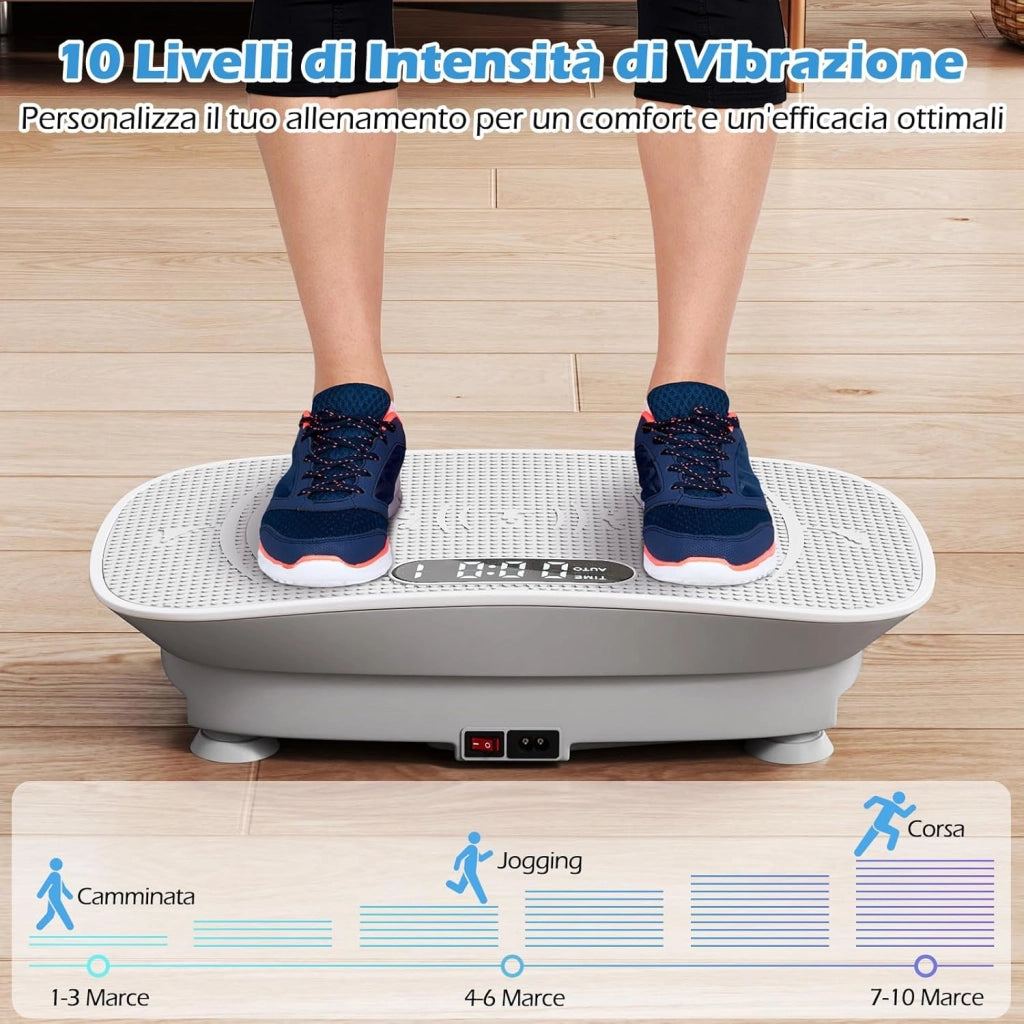 Pedana Vibrante Dimagrante, Piastra Vibrante con 10 Livelli di Vibrazione e Timer, Schermo, Telecomando, Superficie Antiscivolo e 4 Ventose, Allenamento Modellamento Muscolare