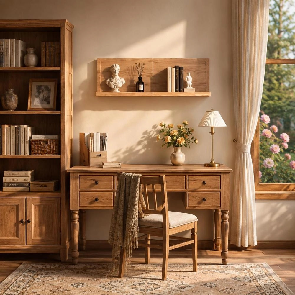 Wall Shelf, Light Brown, 120x60x(2-4) Cm, Solid Oak, Treated