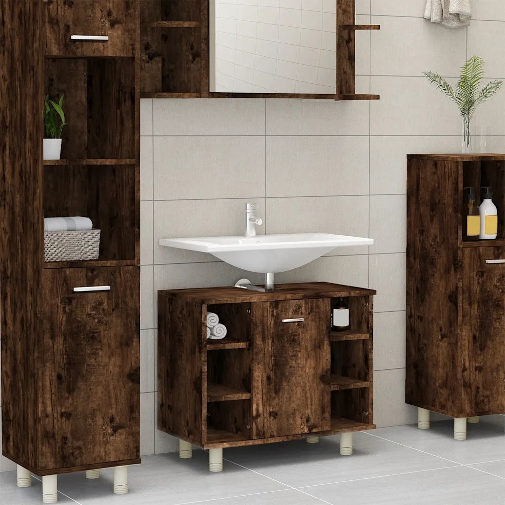 Armadietto Bagno | Armadio da bagno Rovere Fumo 60x32x53,5 cm in Legno Multistrato