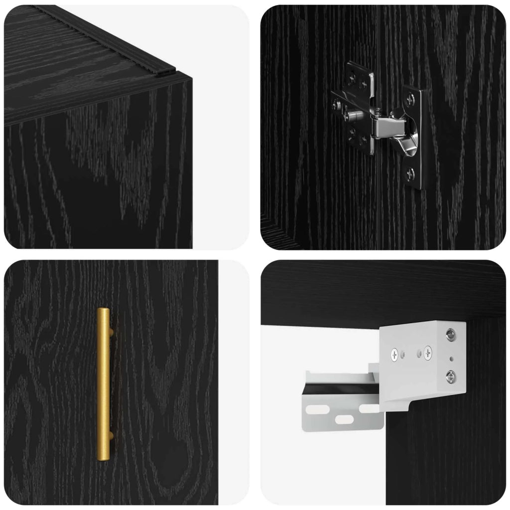 Set di 2 moderni pensili a 4 ante contenitivi ottimizzati 69,5 x 34 x 90 cm legno di rovere nero ingegnerizzato 02_0056042