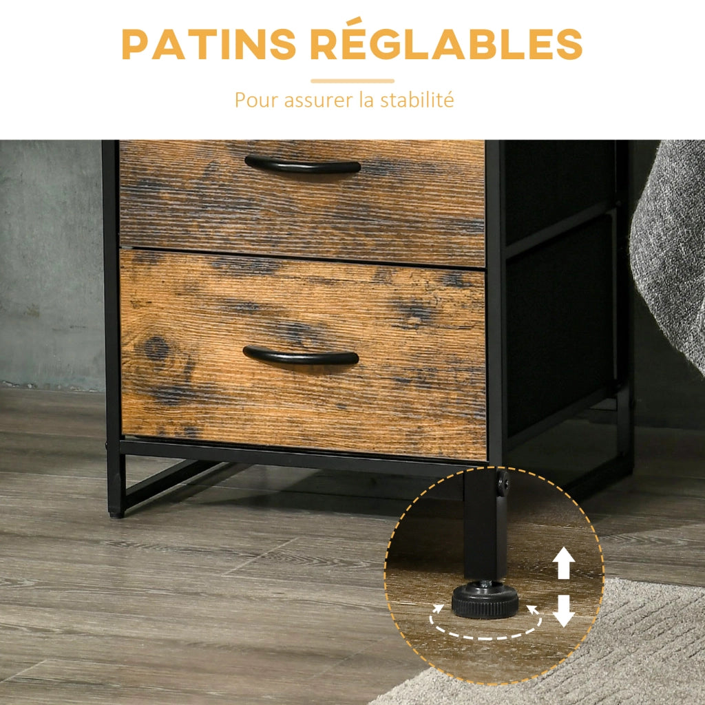 Comodino con 2 cassetti ¨C zephmum ¨C Grigio, Legno e Metallo, 45x40x70.5 cm
