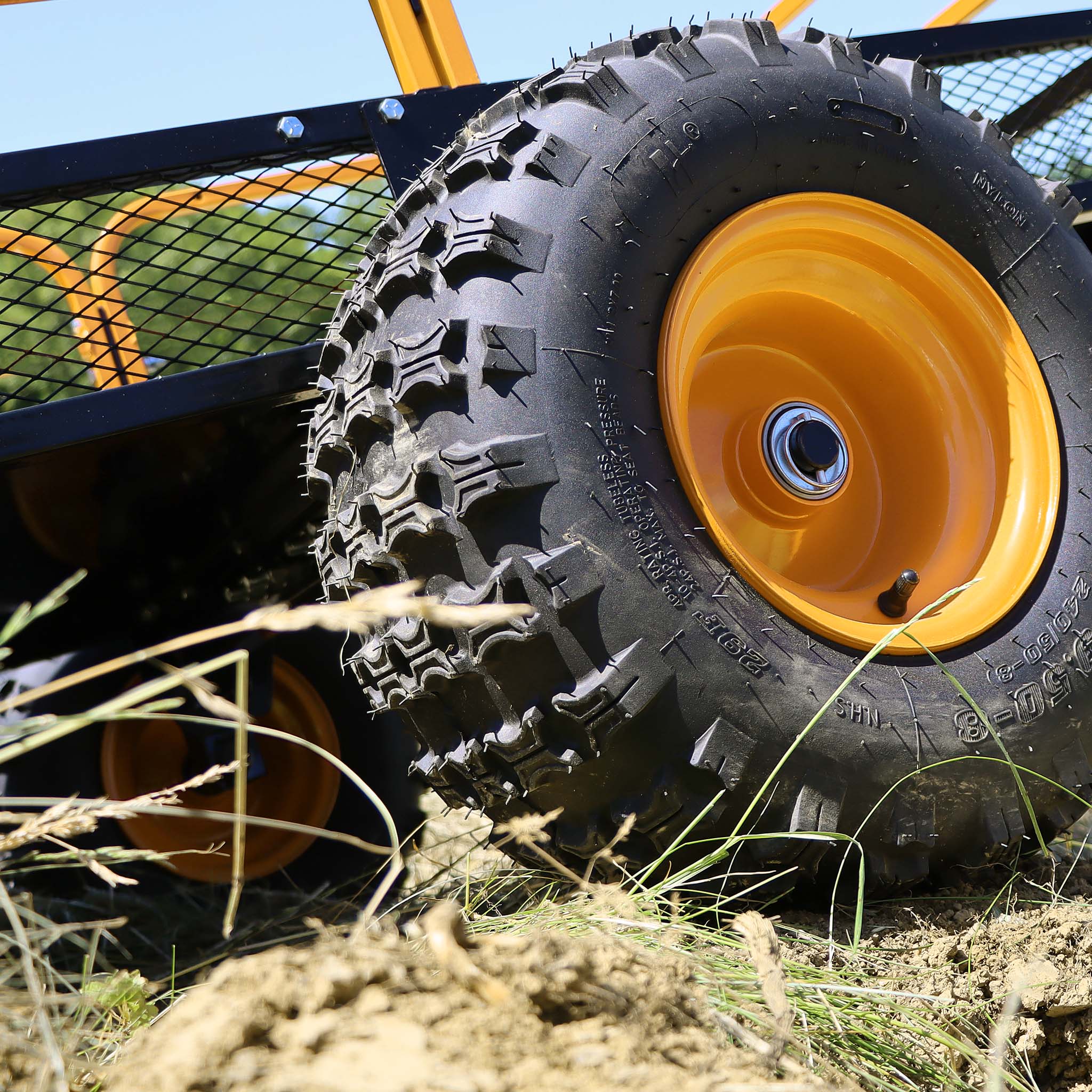 Rimorchio ribaltabile per trattorino 450kg 210x120x70 cm, con laterali rimovibili