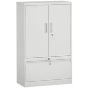 MOBILE DA UFFICIO IN ACCIAIO CON RIPIANO INTERNO REGOLABILE E CASSETTO, 80X40X130 CM, BIANCO