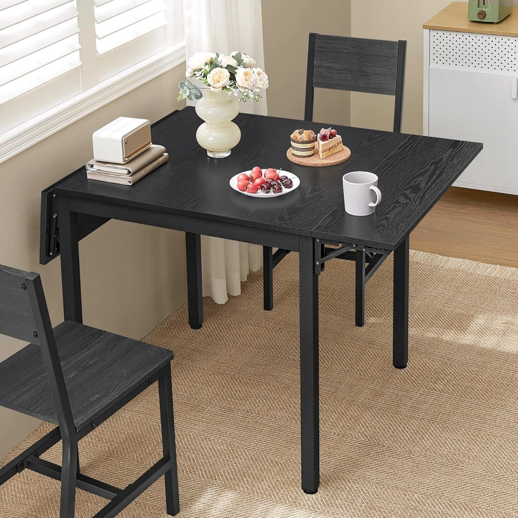 VASAGLE Tavolo da pranzo pieghevole, allungabile, per piccoli spazi, 2-4 persone, industriale, 78 x 120 x 76,2 cm, nero ebano e nero inchiostro KDT077B03