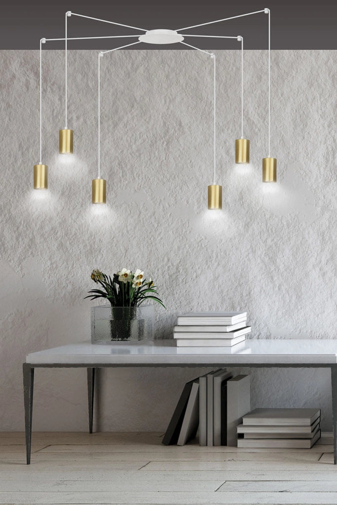 Lampadario Emibig Traker 6 luci GU10 bianco oro metallo