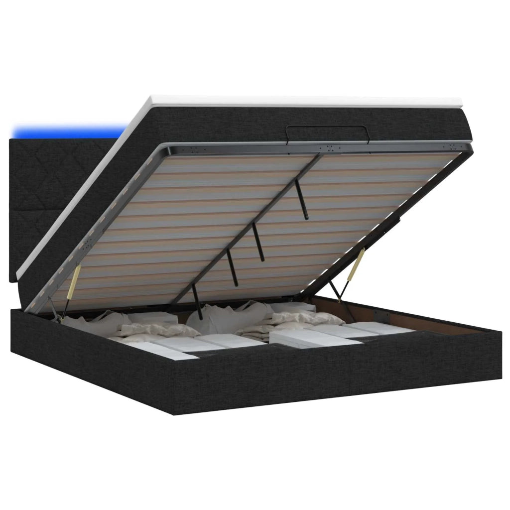 Letto Ottomano con Materasso e LED Nero 140 x 200 cm Tessuto 3458078
