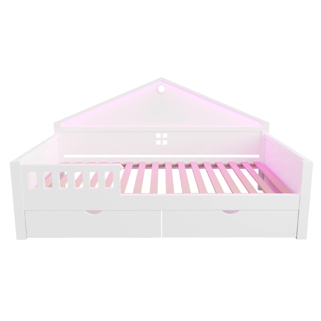 Letto singolo ULEVR 90x200 cm con 2 cassetti e barra LED controllabile da smartphone, bianco