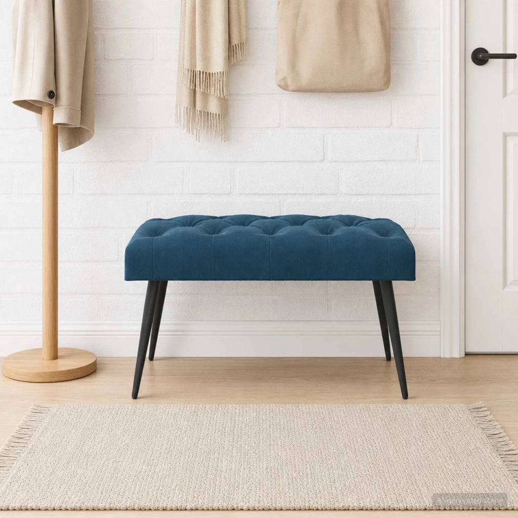 Panchina con bottoni imbottiti Blu 80 x 40 x 46 cm Velluto 42038566