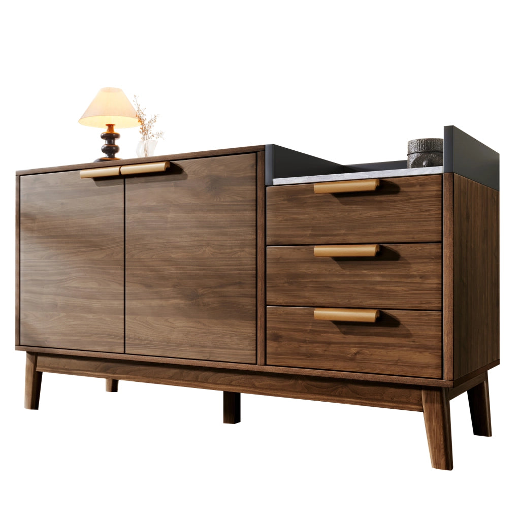 Credenza con 2 Ante; 3 Cassetti e 1 Vano Aperto; Ripiano Regolabile; per Soggiorno; in Legno e Metallo; 120 × 40 × 77 cm