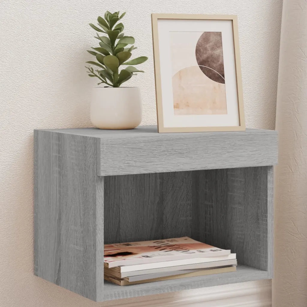Comodini con Luci LED a Parete 2pz-Set di 2 Tavolino da notte Grigio Sonoma