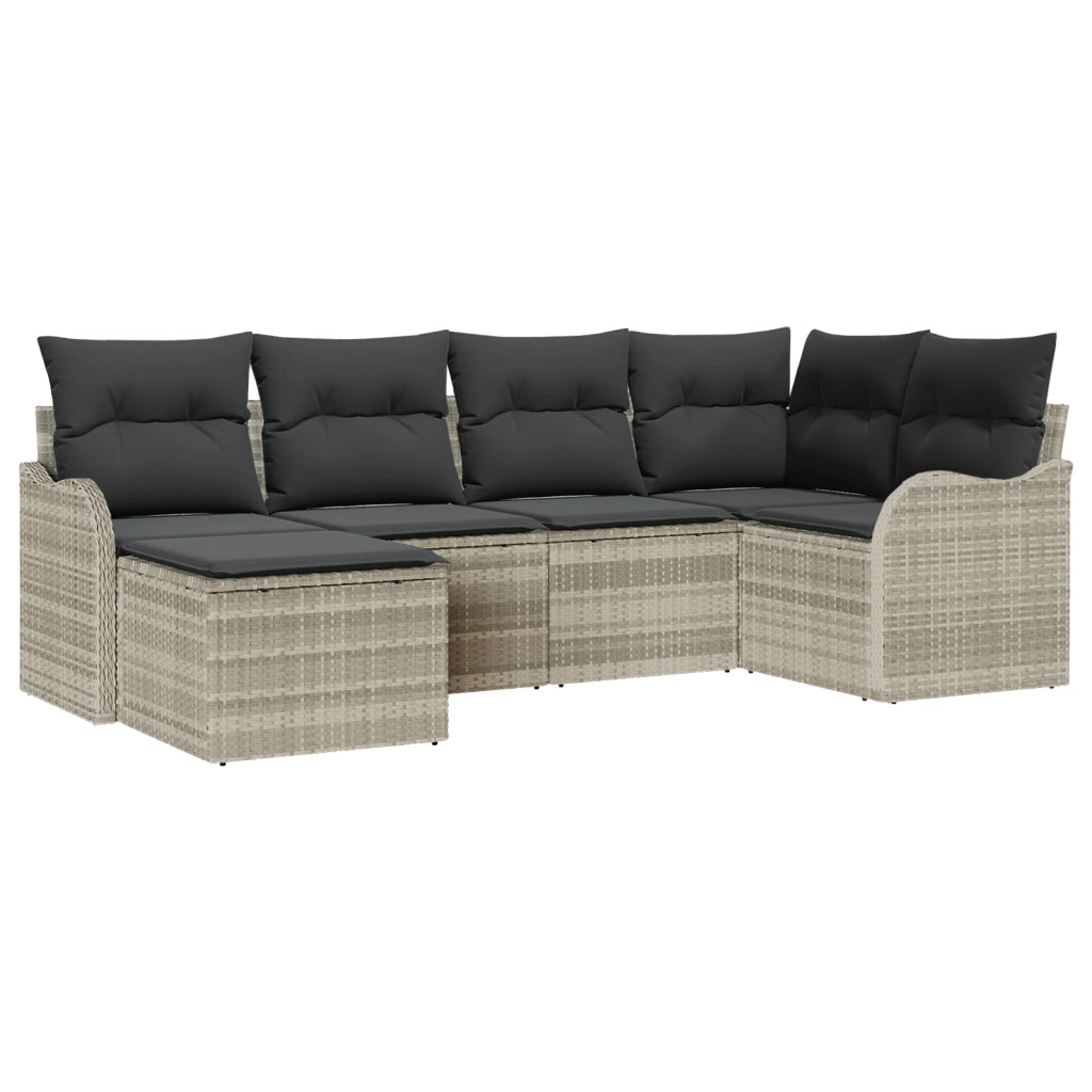 Set di 6 pezzi divano da giardino con cuscini grigio chiaro polyrattan