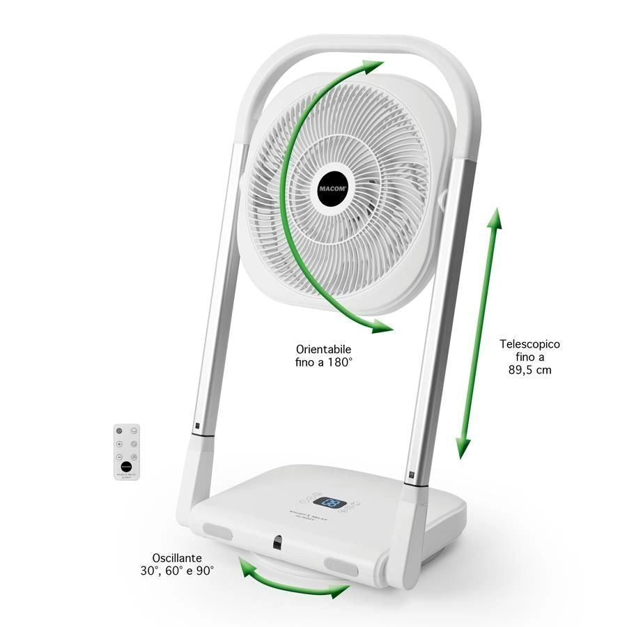 Macom 986 Slimmy Ventilatore a Piantana Pieghevole 9 Velocita' 13W Timer 8h Telecomando colore Bianco