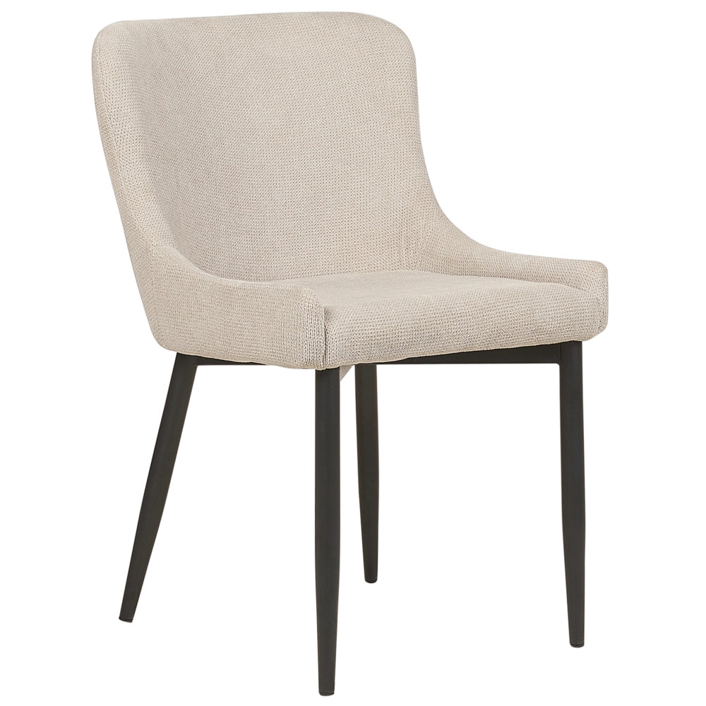 Set di 2 sedie da pranzo in tessuto beige chiaro con eleganti gambe in ferro nero stile moderno contemporaneo