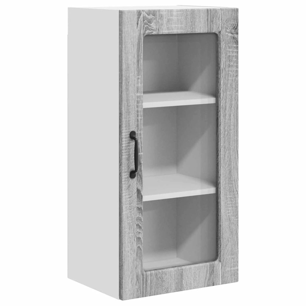 Pensile da cucina | Mobile in vetro da parete LUCCA 2 pz Grigio Sonoma