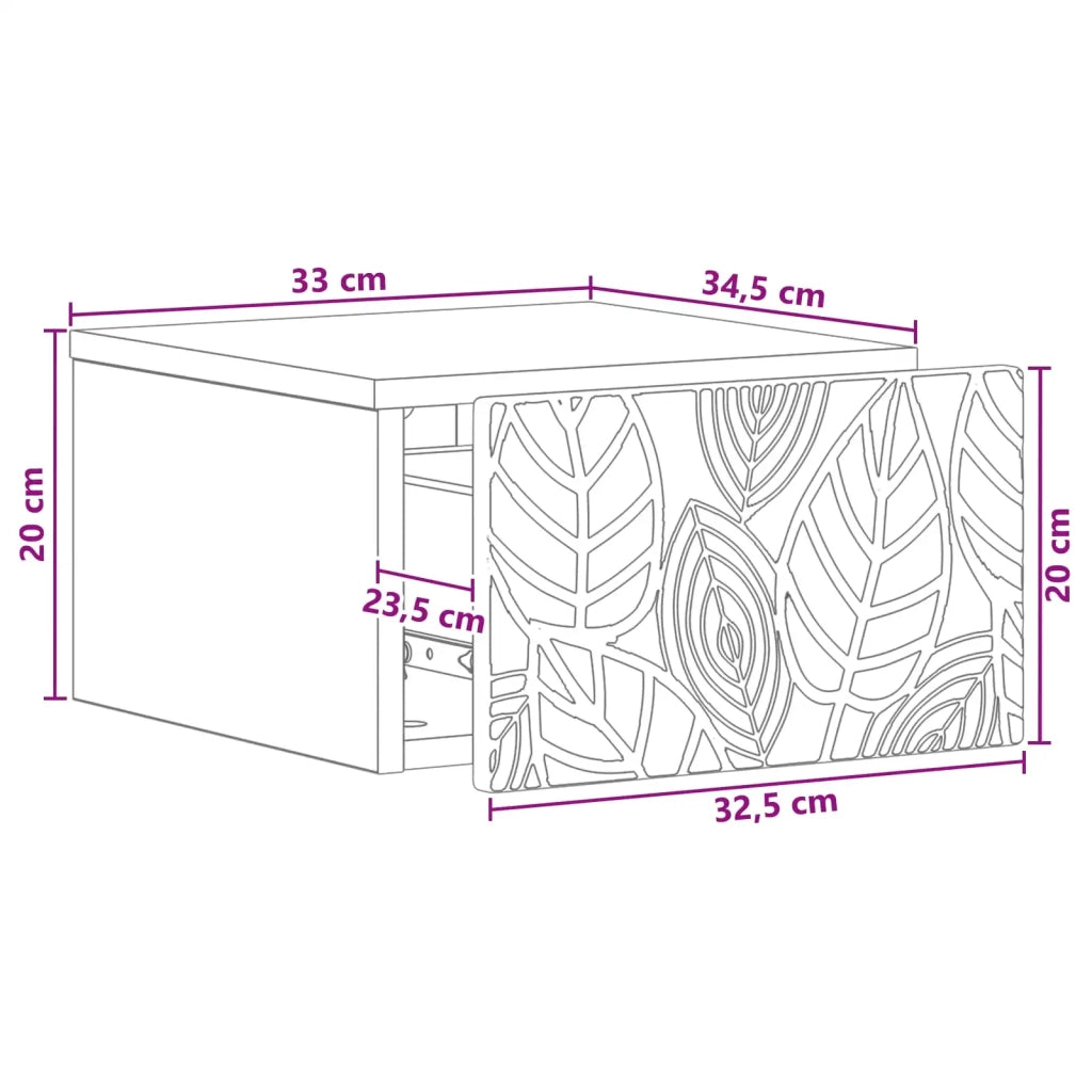 Tavolino da Parete Laterale Grigio Cemento 34,5 x 33 x 20 cm 898771