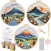 Pacchetto di Cucito Completo per Adulti - Paesaggio Montano - Quadro da Cucito 20 cm - Filo e Aghi - Cucito con Pelle