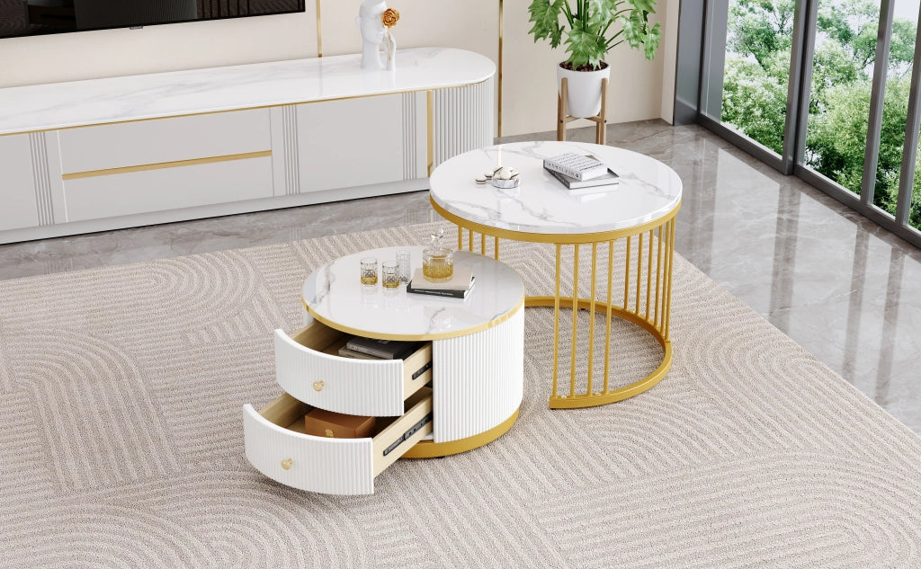 TAVOLINO DA SALOTTO Set 2 pezzi rotondo 60x60x45,5 cm e 50x50x32 cm MDF Bianco