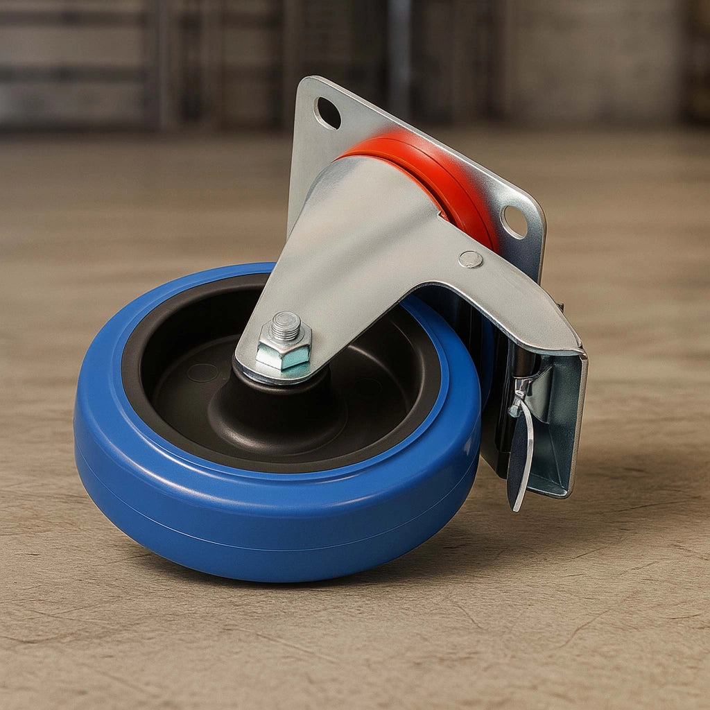 Set 2 ruote girevoli con freno, per trasporto, 200mm, plastica e gomma, max 350 kg a rotella