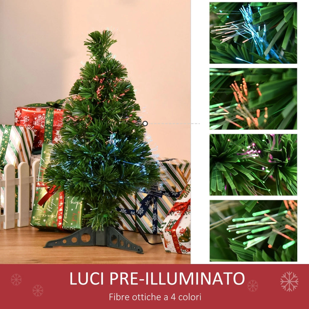 Albero di Natale Artificiale 60 cm 55 Rami con Fibra Ottica Verde