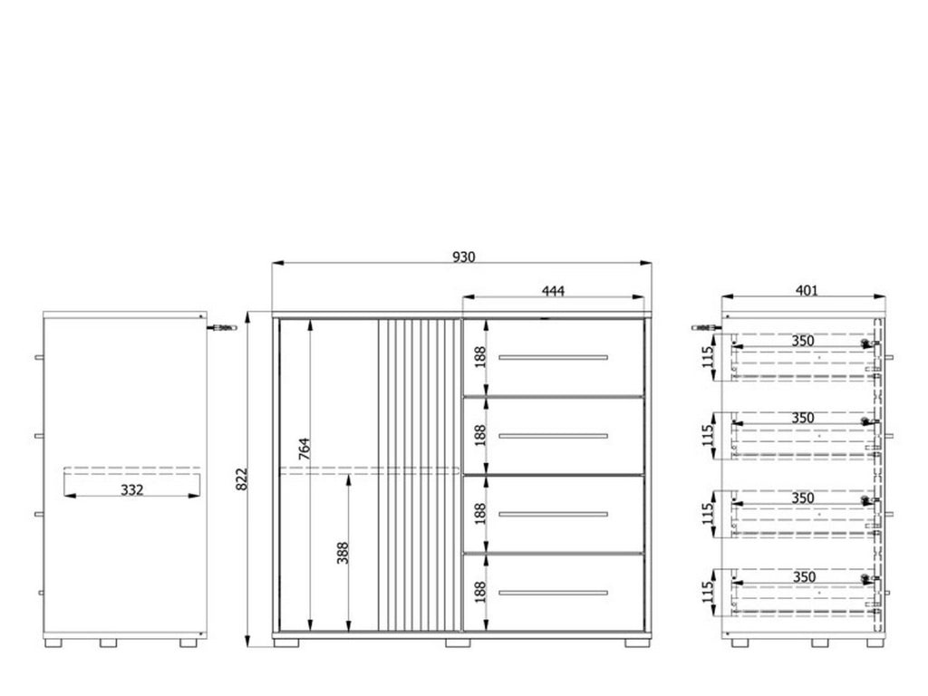 Madia Boscone, Credenza 4 Cassetti, 93x40x82h cm Marrone Rovere Nodi
