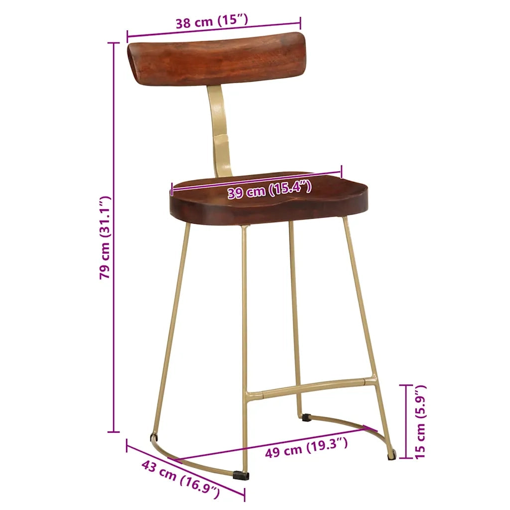 vidaXL Sgabelli da Bar 2 pz 49x43x79 cm in Legno Massello di Mango