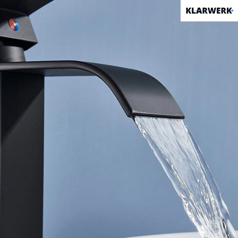 ROSA | Rubinetto da bagno a cascata alto premium nero | Miscelatore Hotel Gastro Premium per lavabo freestanding in acciaio inox con bocca alta