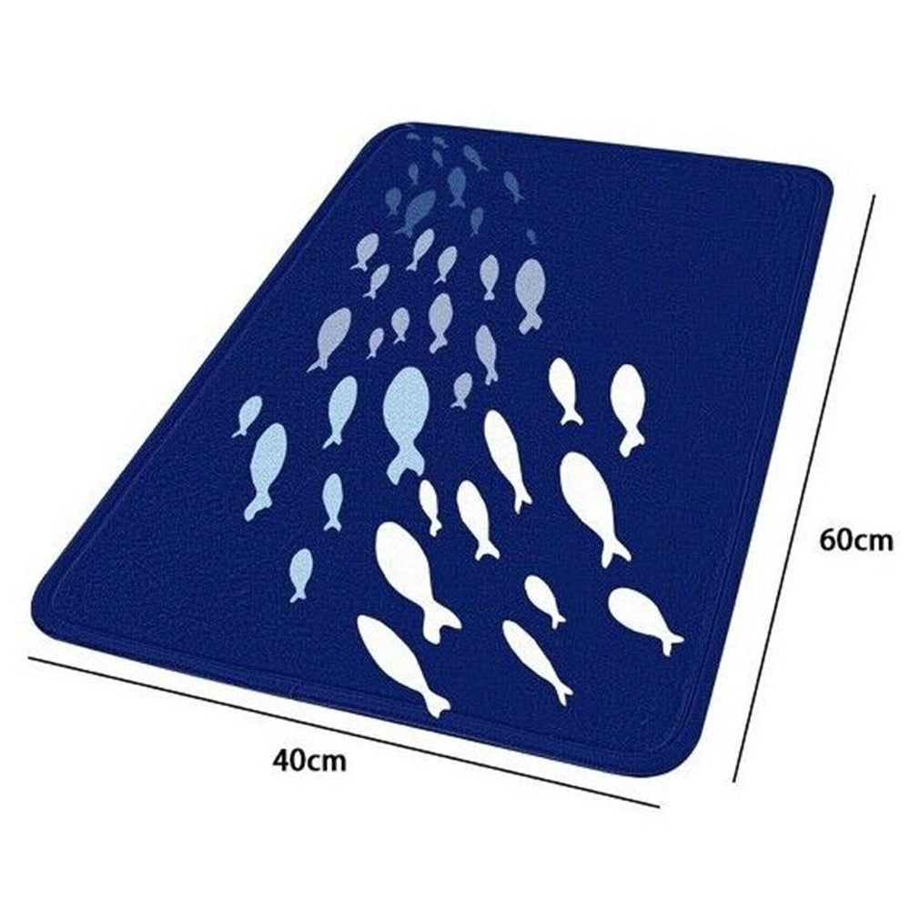 Trade Shop - Tappeto Tappetino Antiscivolo Tessuto Bagno Arredo 40x60cm Blu Pesciolini 69873 -