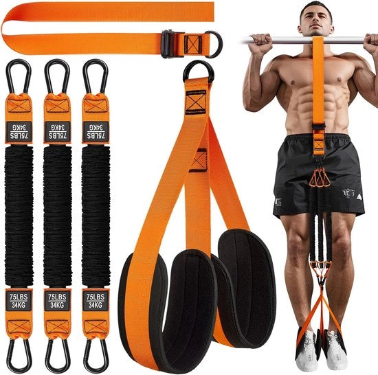 Cinture di Assistenza per Sollevamento con Supporto a Due Gambe - Heavy Duty - Adattabile - per Barra di Sollevamento e Allenamento di Forza - arancione