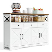 Credenza 140x35x95 cm Bianca e Marrone con 3 Cassetti; 2 Armadietti e Vano Aperto; Stile Country