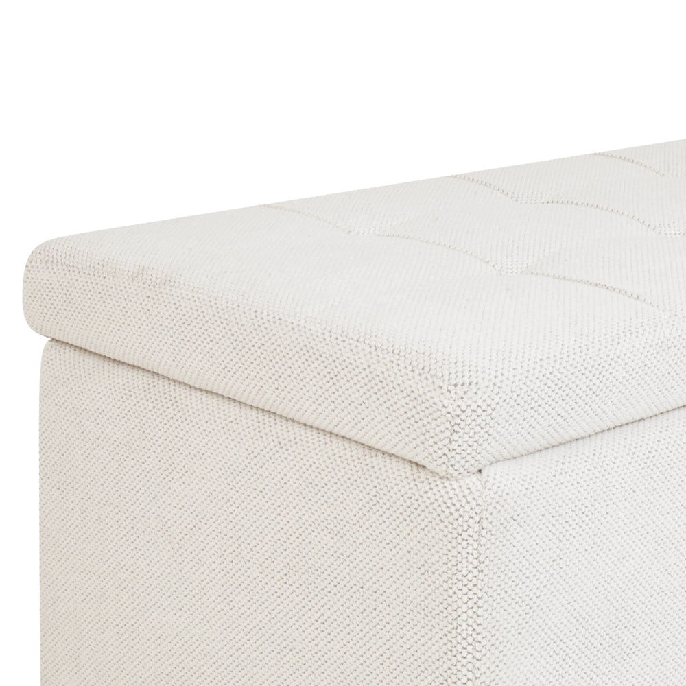 Ottomana Bianco Sporco 100 x 42 x 40 cm in tessuto poliestere Poggiapiedi imbottito Soggiorno Stile Moderno