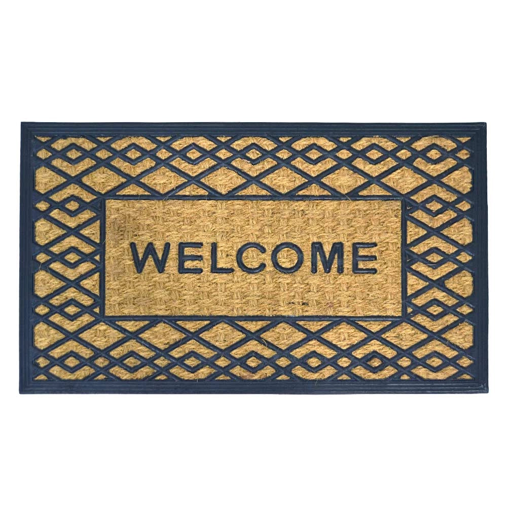 Zerbino rettangolare Welcome in fibra di cocco e gomma fantasia rombi 45x75 cm