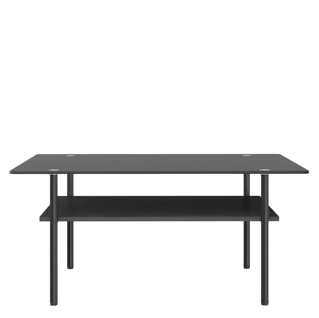 Tavolino da caffè 98x58x45 cm con piano in vetro nero; ripiano in MDF e struttura in metallo; nero