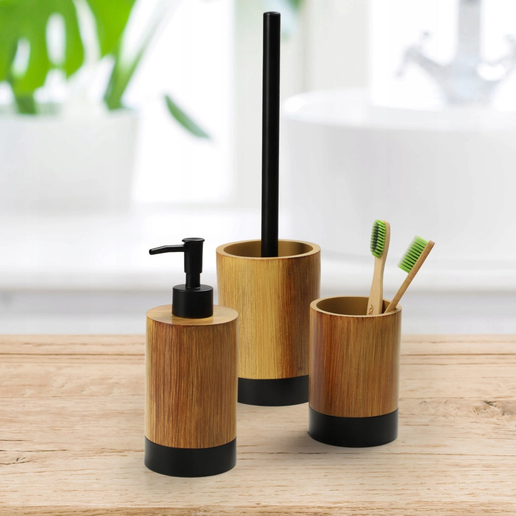 Set da bagno KADAX con dispenser di sapone per WC e bicchiere, colore marrone, set 2 in 1.