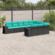 Set Divani da Giardino 10 pz con Cuscini Nero in Polyrattan 3223086