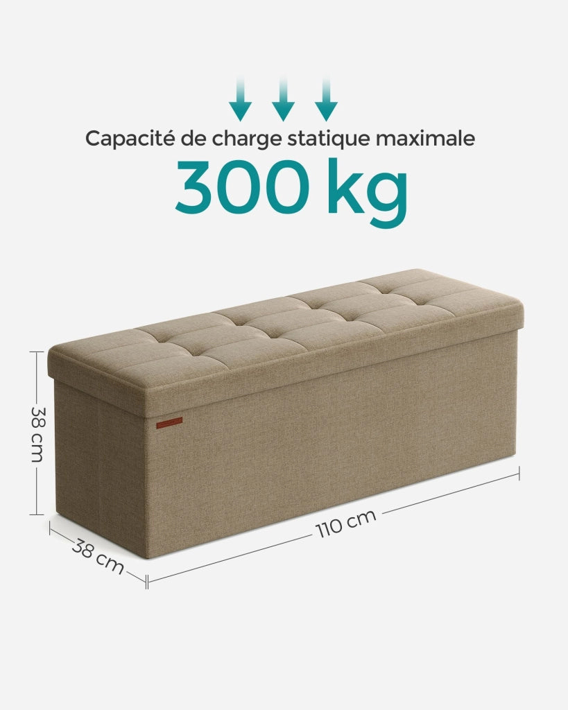 Panca contenitore pieghevole/pouf/cassapanca/panca comodino 110 x 38 x 38 cm tessuto effetto lino portata 300 kg per ingresso/camera da letto beige 12_0004151