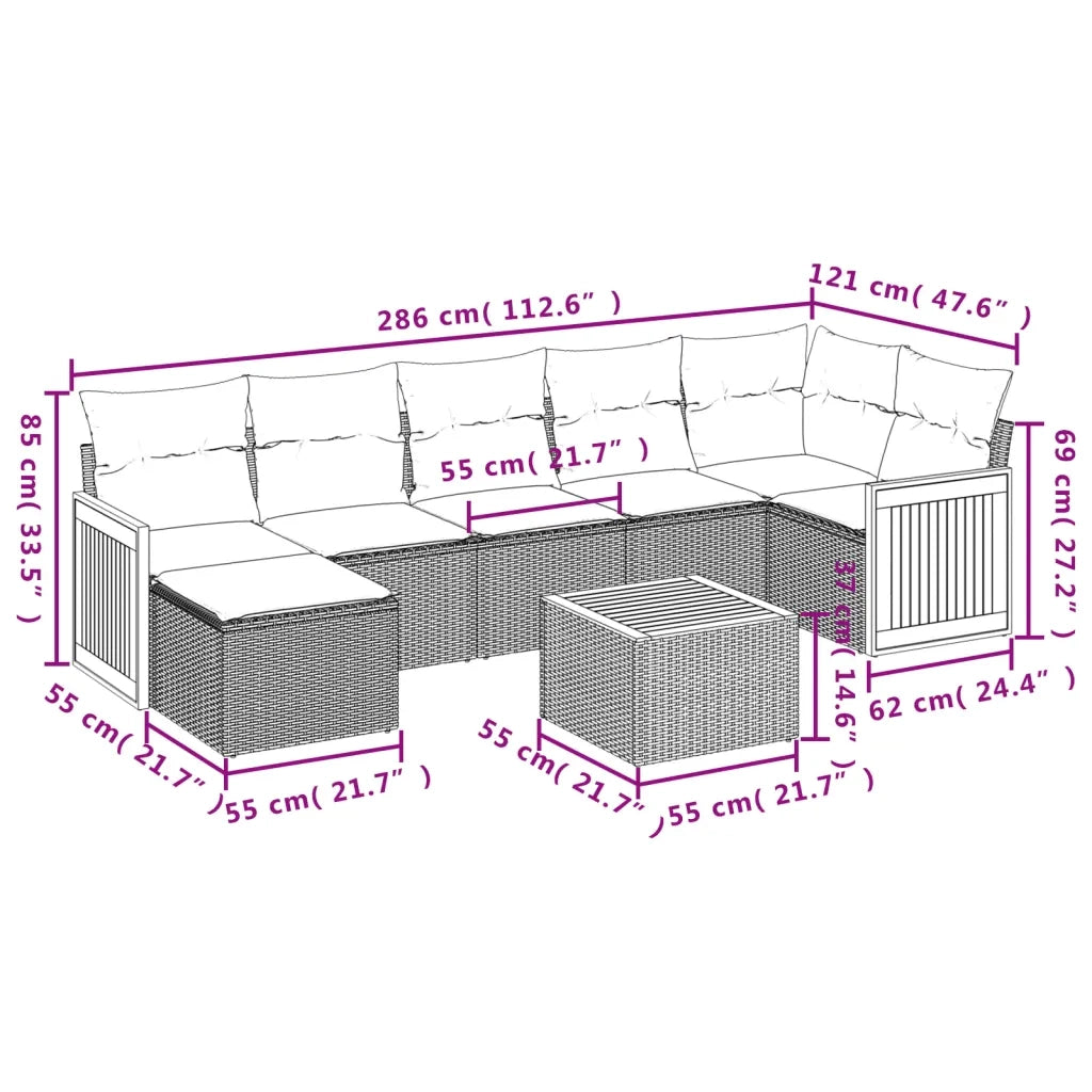 Set Divani da Giardino con Cuscini 8 pz Nero in Polyrattan 3227875