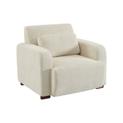 Poltrona in tessuto con gambe in legno di hevea, bianco sporco