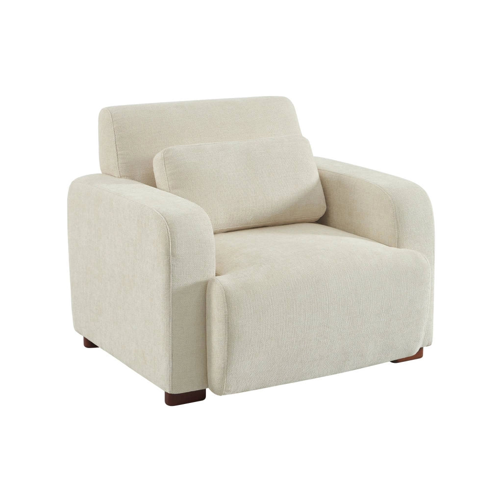 Poltrona in tessuto con gambe in legno di hevea, bianco sporco