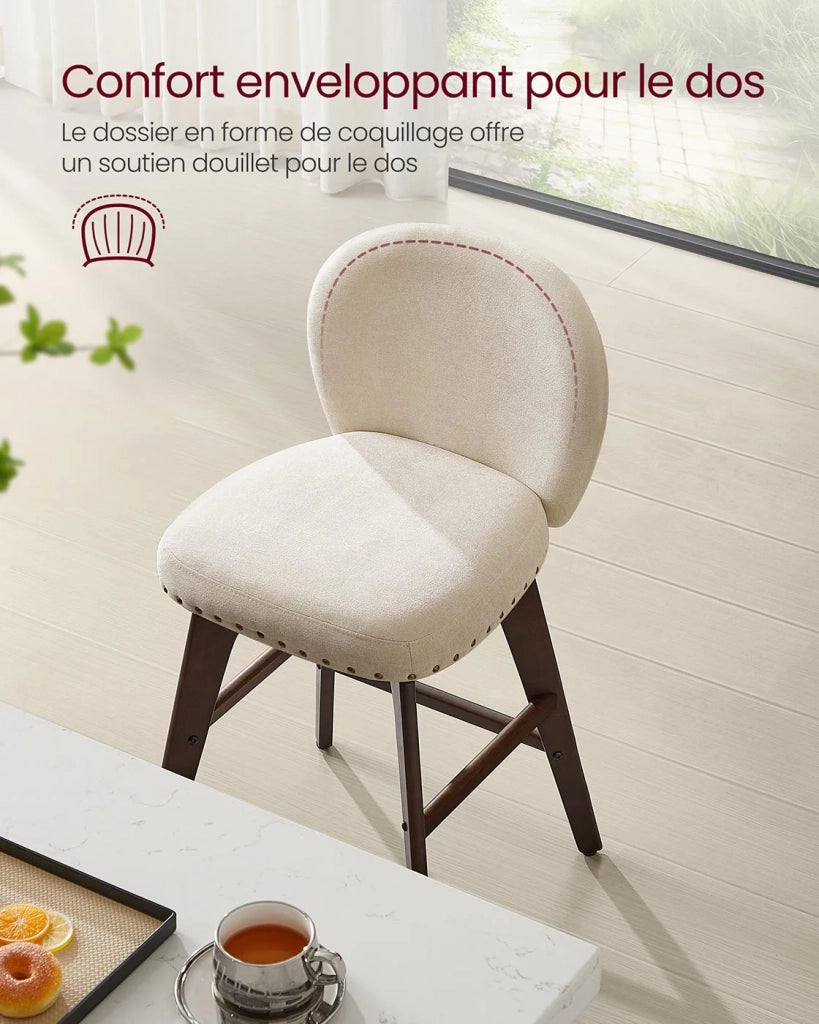 Set di 2 sgabelli da bar girevoli con schienale e gambe in legno seduta in tessuto ciniglia altezza seduta 665 cm per isola cucina beige 12_0007988