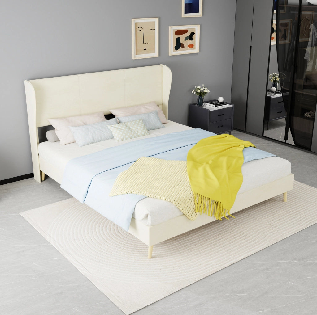 Letto imbottito 160x200 cm in tessuto e metallo beige senza contenitore -