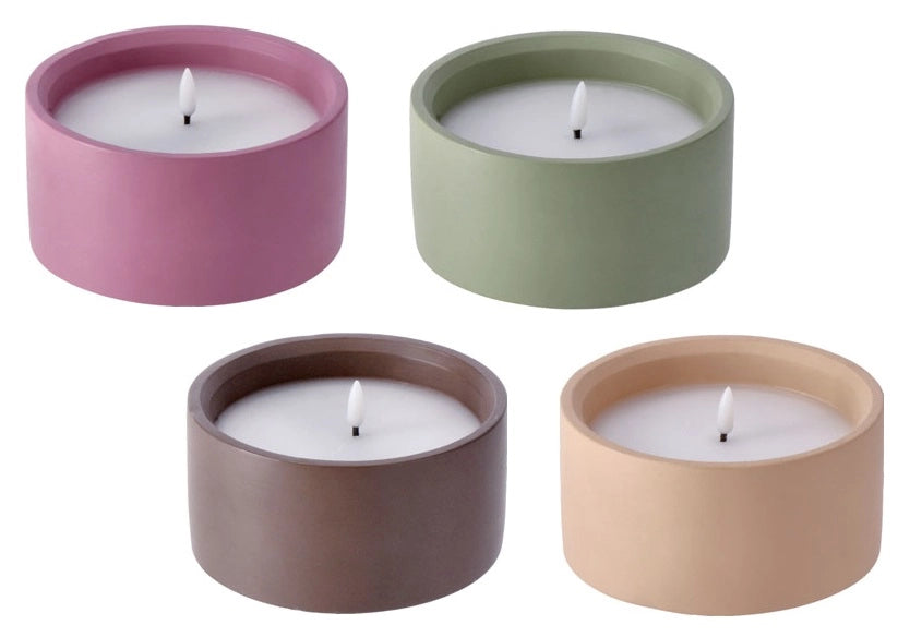 1 Pezzo Candela Decorativa con Vasetto in Cemento a 1 Led 15 x 8 cm 4 Colori