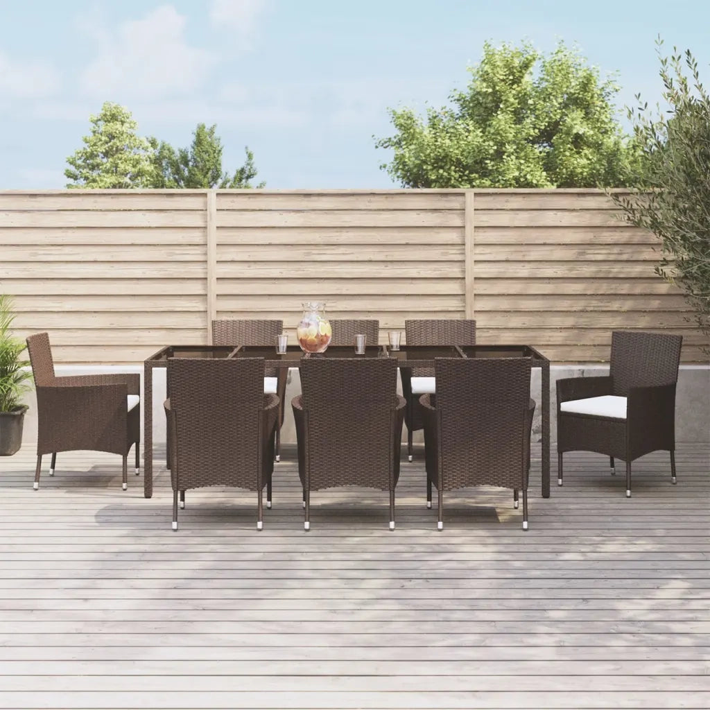 Set da Pranzo da Giardino 9pz con Cuscini Marrone in Polyrattan 3187314