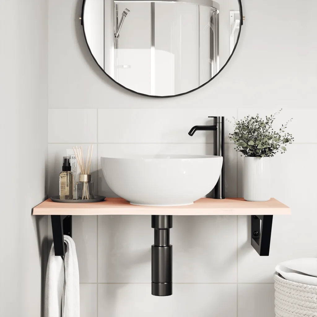 vidaXL Ripiano a Parete per Lavabo in Acciaio e Massello di Rovere