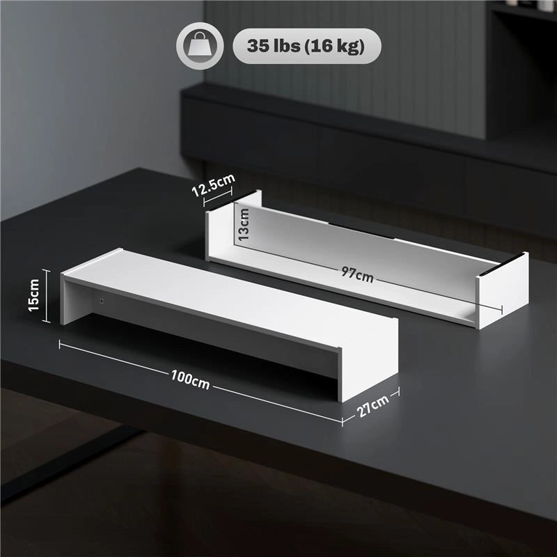 SUPPORTO PER MONITOR CON 2 VANI CONTENITORE IN LEGNO 100X27X15 CM BIANCO